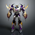 Mythical Robot Character With Silver Purple Gold Armor And Mechanical Wings