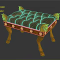Tufted Brown Leather Stool With Carved Wooden Legs And Decorative Heads