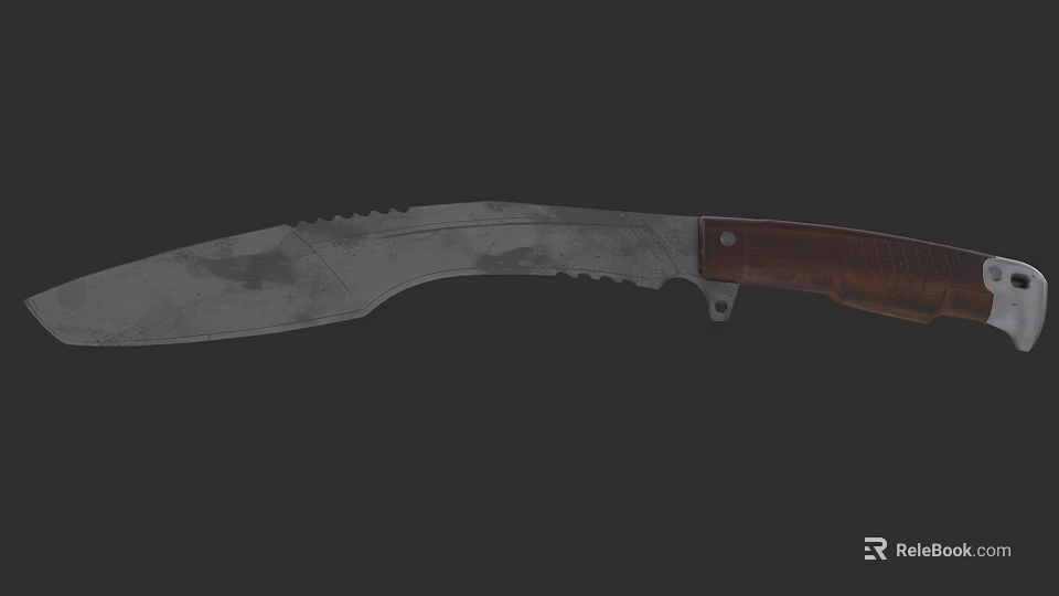 Serrated Blade Knife With Worn Metal Surface And Brown Wooden Handle 3d model 