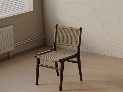 Dining Chair with Woven Seat and Back Dark Brown Wooden Frame in Minimalist Interior 3d model