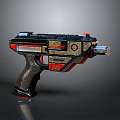 Futuristic Gun with Detailed Design Black Red Accents Textured Grip and Metallic Finish