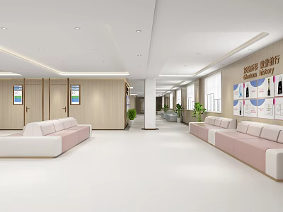 Hospital Outpatient Clinic Waiting Area With Comfortable Sofa Seats And Wall Posters 3d model