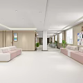 Hospital Outpatient Clinic Waiting Area With Comfortable Sofa Seats And Wall Posters