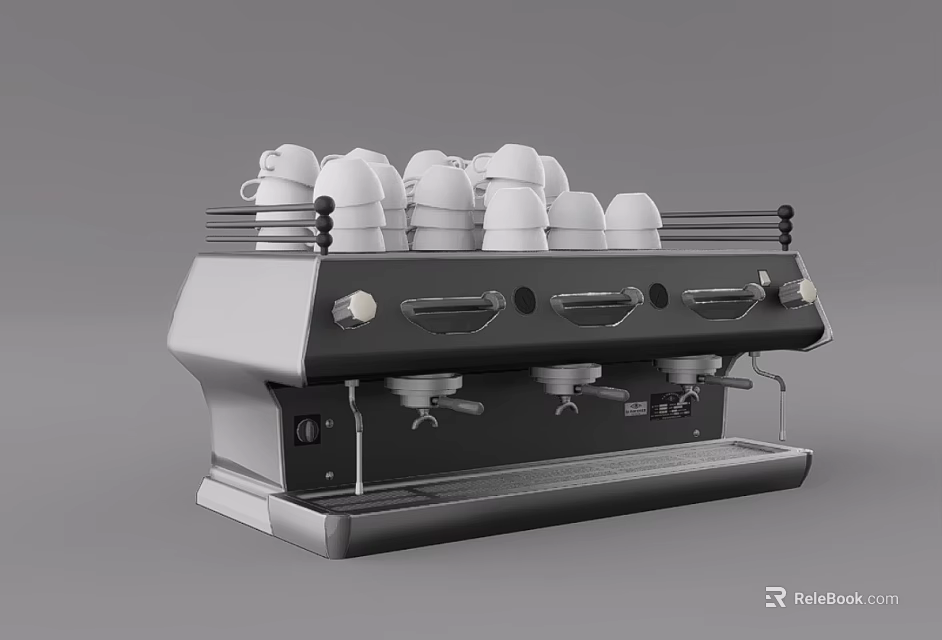 Vintage Coffee Machine With Stacked White Coffee Cups On Top 3d model 