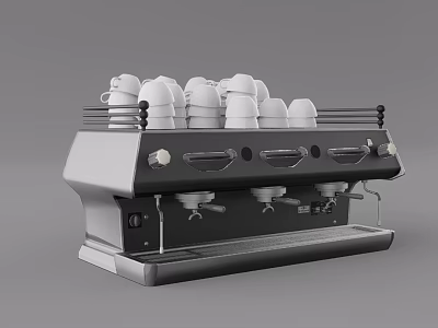 Vintage Coffee Machine With Stacked White Coffee Cups On Top 3d model