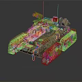 Military Armored Tank With Camouflage Paint Turret Cannon Antennas Tracks And Red Lights