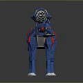 Futuristic Blue Mechanical Wolf Robot With Back Cannon And Red Accents