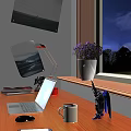 Cozy Window Desk Setup With Laptop Lamp Plant Books Robot Model And Wall Art
