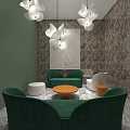 Modern Cozy Lounge Area With Green Sofas Round Coffee Table And White Pendant Lights