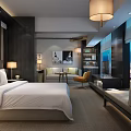 Modern Hotel Room Interior With Floor to Ceiling Windows City Night View And Comfortable Seating