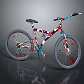 Stylish Bicycle With Unique Red White Blue Geometric Frame And Black Seat Handlebar