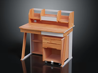 Wooden Study Desk With Shelf Unit Drawer Storage And Modern Stable Design 3d model