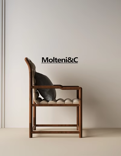 MolteniC Single Chair With Wooden Frame And Comfortable Cushion Against White Wall 3d model