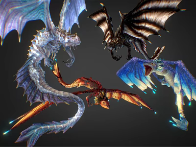 Vibrant Colorful Fantasy Dragons With Detailed Wings And Mythical Creature Features 3d model