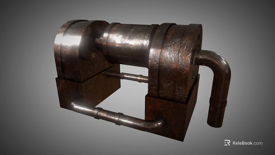 Rustic Industrial Metal Equipment Featuring Cylindrical Body Square Base And Pipe Connections 3d model 