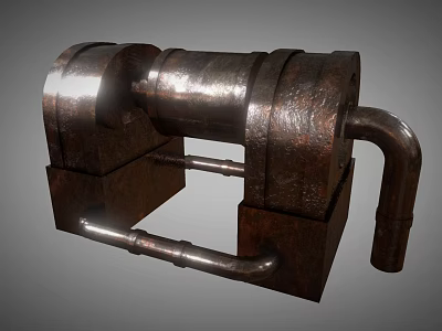 Rustic Industrial Metal Equipment Featuring Cylindrical Body Square Base And Pipe Connections 3d model