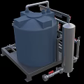 Industrial Equipment For Liquid Processing With Blue Storage Tank Metal Frame Pipes Valves And Pump