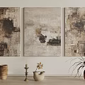 Three Modern Abstract Paintings With Neutral Brown Gray Beige Textured Layers