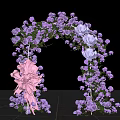 Event Entrance Floral Arch With Purple Pink Flowers And Pink Decorative Element On Tile Floor