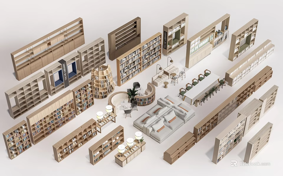 Diverse Modern Bookshelf Designs Featuring Open Shelves Lighting And Living Room Elements 3d model 