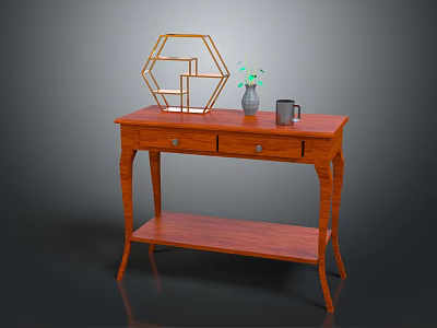 Classic Wooden Console Table With Drawer And Decorative Geometric Ornament 3d model