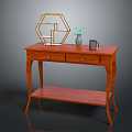 Classic Wooden Console Table With Drawer And Decorative Geometric Ornament