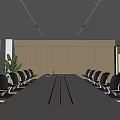 Modern Conference Room Interior With Long Table Chairs Ceiling Lighting Windows And Plants 3d model