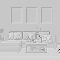 Modern Light Gray Sofa And Coffee Table Set With Yellow Throw Pillows And Wall Art 3d model