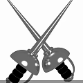 Crossed Fencing Swords As Professional Sports Equipment With Metallic Blades And Ergonomic Handles