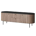 Modern Wooden TV Stand With Drawer Cabinet Design And Black Metal Legs