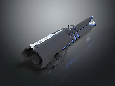 Futuristic Sci Fi Weapon With Blue Light And Metallic Long Barrel Design 3d model