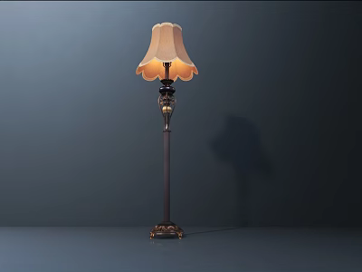 Vintage Illuminated Floor Lamp With Beige Pleated Shade And Decorative Metal Base 3d model
