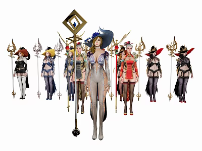 Game Movie Characters Featuring Diverse Outfits Weapons And Unique Costumes 3d model