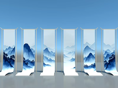 Blue and White Mountain Water Landscape Screens Ideal Photo Check in Spot 3d model