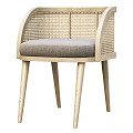 Modern Dining Chair With Rattan Woven Backrest And Gray Seat Cushion Wooden Legs