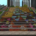 Colorful Outdoor Stairs With Artistic Graffiti Surrounded By Flowers And Tall Buildings
