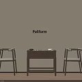 Poliform Modern Wooden Entertainment Table With Two Accent Chairs In Minimalist Living Space