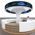 Contemporary Round Reception Desk With Interactive Digital Display And Service Personnel 3d model