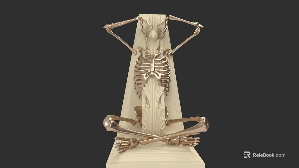 Metallic Skeleton Structure Sculpture Carving On Pedestal Base With Intricate Design 3d model 