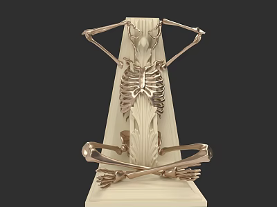 Metallic Skeleton Structure Sculpture Carving On Pedestal Base With Intricate Design 3d model