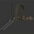 Scenic Construction Component Featuring Arch Staircase Support Platform And Metal Railings