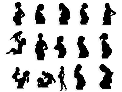 Pregnant Women And Mother Baby Silhouettes Design Collection For Art Projects 3d model