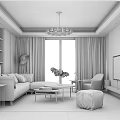 Modern Living Room Interior With Green Sofa Coffee Table Gray Curtains And Chandelier