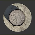 Circular Cast Iron Manhole Cover With Decorative Pattern On Concrete Base 3d model