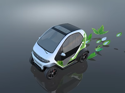 Small Electric Compact Car With Green Leaves Design For Eco Friendly Mobility 3d model