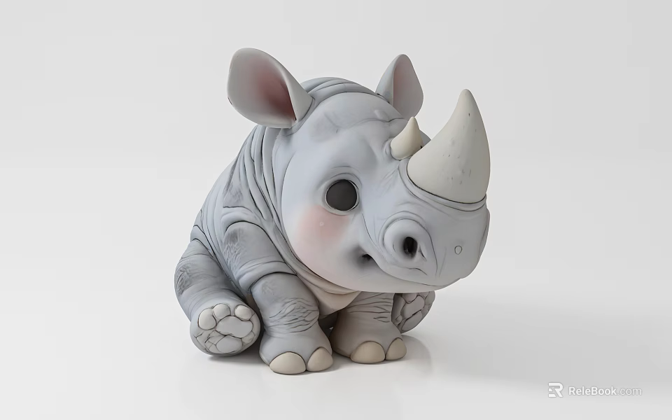 Cute Grey Reptile Toy Figurine With Horn And Big Eyes On White Background 3d model 