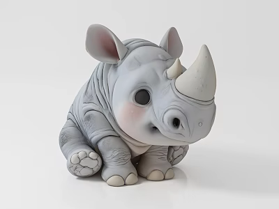 Cute Grey Reptile Toy Figurine With Horn And Big Eyes On White Background 3d model