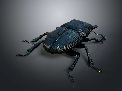 Dark Blue Iridescent Beetle With Detailed Body Structure Legs And Antennae On Grey Gradient Background 3d model