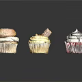 Assorted Decorated Cupcakes With Various Toppings And Flavors On Black Surface