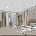 Clean Modern Hospital Ward Interior With Patient Beds TV Curtains Ceiling Lights And Wall Art